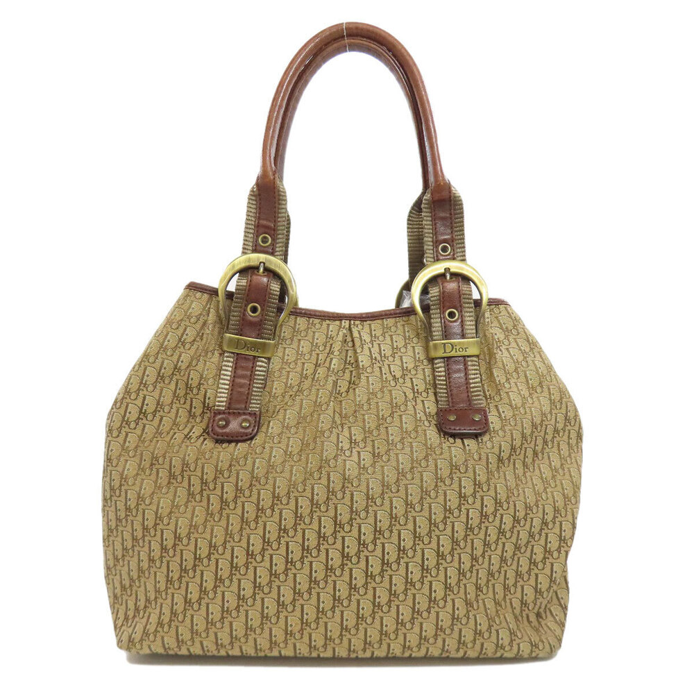 Dior hobo leather  brown canvas bag jacquard Christian Trotter Brown
